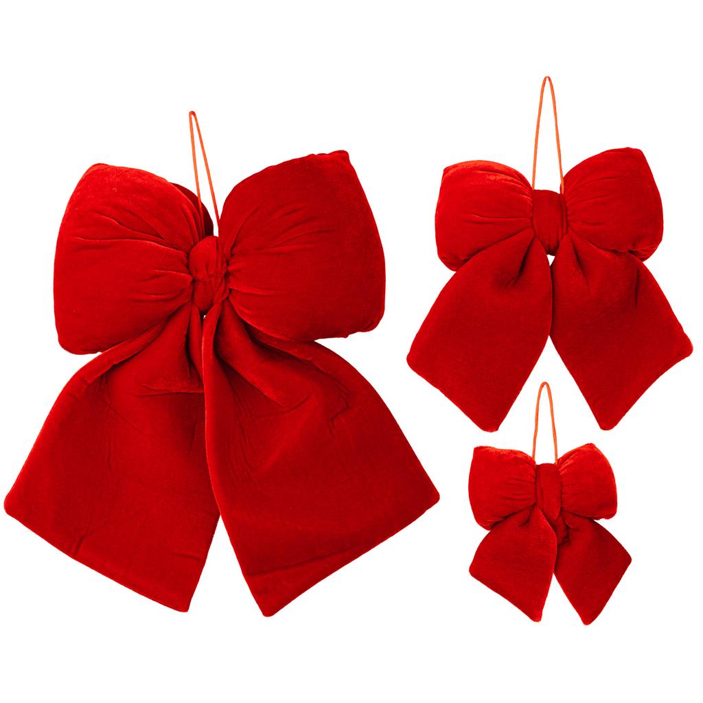 Christmas Bow Red Velvet Multiple Sizes Set Christmas Tree Decoration Festive Holiday Home Wall Door Ornament Collectible Gift