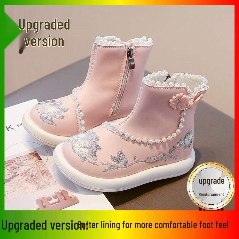 Winter 2025 Meisjes Hanfu Laarzen: Nieuwe Chinese Stijl Fleece Sneeuwschoenen