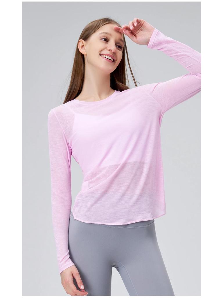 Bamboo Slub Loose Long Sleeve Yoga Top - Breathable, Hollow-Out Back, Slimming Cover-Up for Women