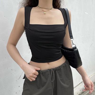 Falten Tanks für Frauen Solide Elegante Schlank Sexy Harajuku Minimalistischen High Street Y2k Kleidung Crop Tops Design