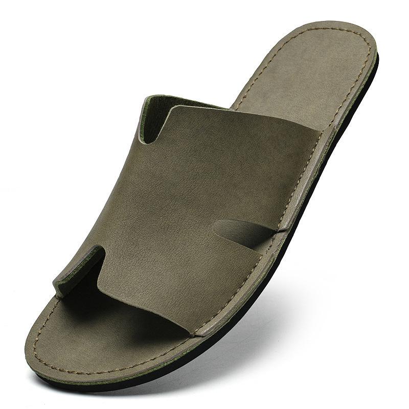 Men's Large Genuine Leather Flip-Flops: Breathable Cowhide Soft Sole Beach Slippers