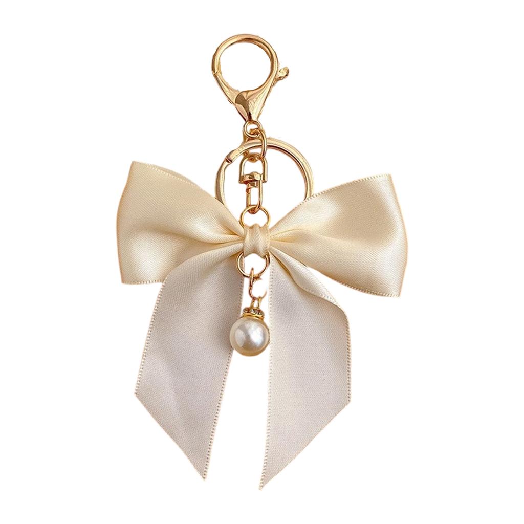 Elegant Ribbon Bows Keychain With Imitation Pearls Detail For Handbag Purse Decoration Practical Alloy Keyring Accessory