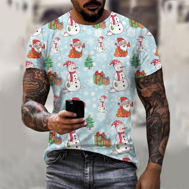 Christmas T-shirt Fashion Versatile Top Unisex European Santa Claus 3D Printed Men's T-shirt Round Neck Short Sleeved Casual Top