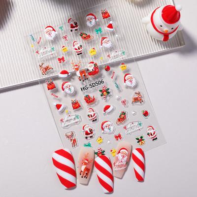 1/4pcs Popular Winter Charm Christmas Series Nail Stickers 5d Cartoon Santa Claus Snowflake Decoration DIY Stickers Wholesale