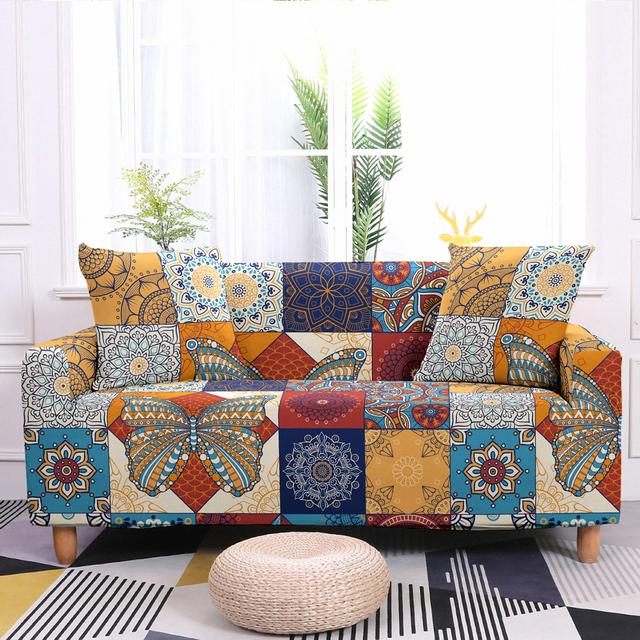 Geometrický potah na pohovku do obývacího pokoje Elastický potah na pohovku Mandala Potisk Stretch Potah Rohový potah na pohovku Křeslo Home Decor