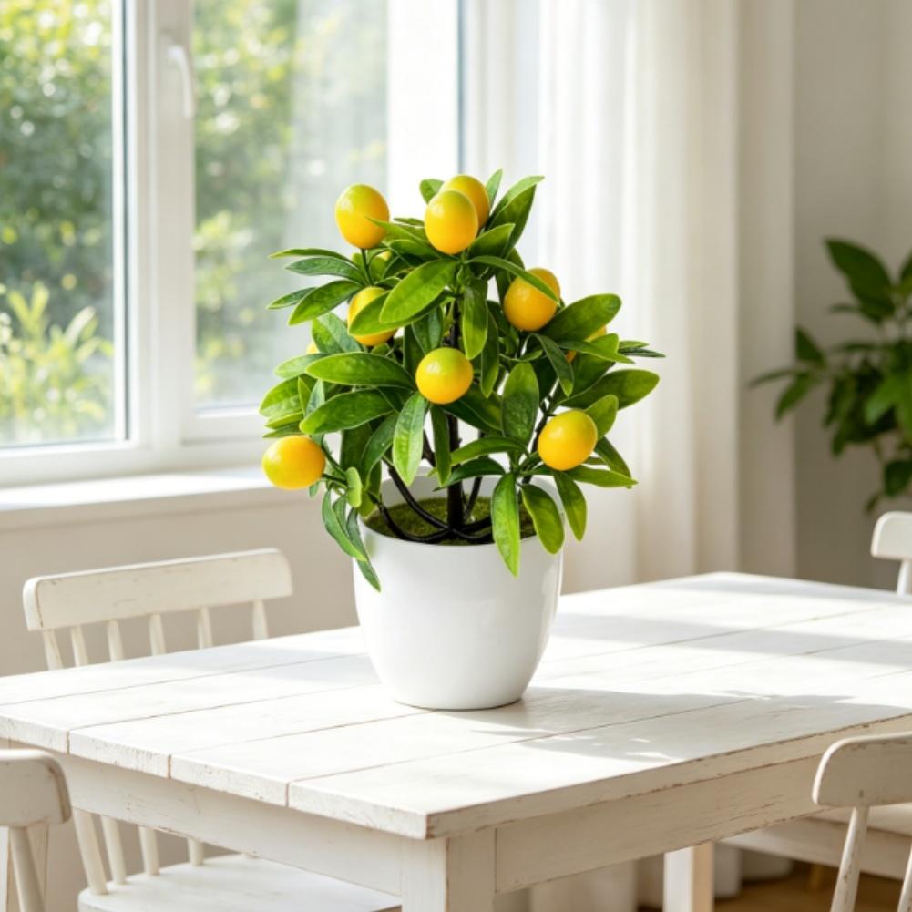 For MINI Lemon Artificial Plant In Pot for Desk Decoration Yellow Fake Fruit Potted Plant for Office Home 18cm Realistic Look