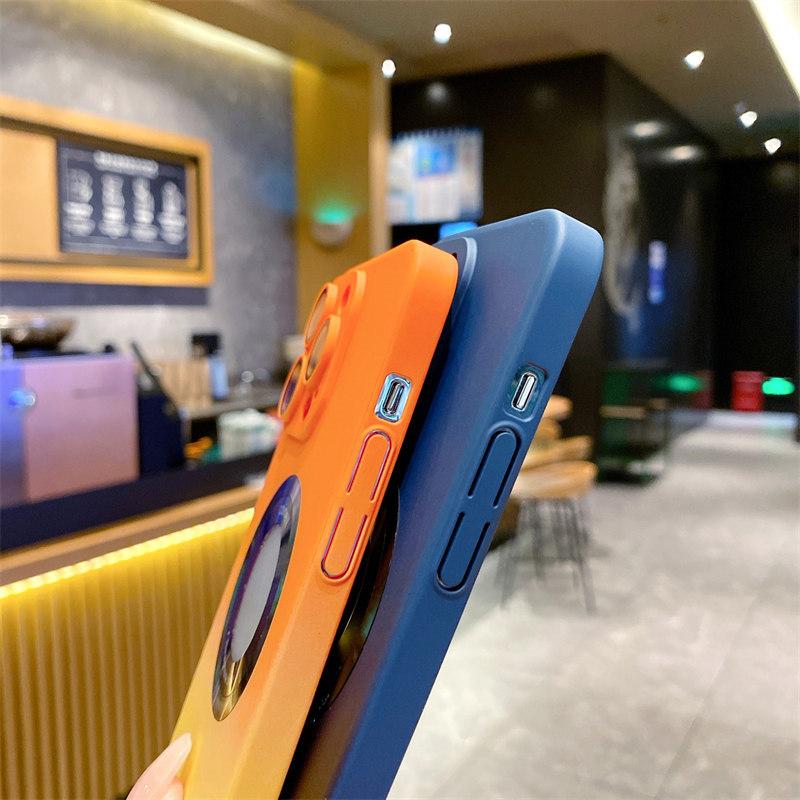 Luxury Two-color Gradient Hollowed Out Magnetic Suction Wireless Charging Case Suitable for iPhone 14 13 12 11 Pro Max Anti-fall Cases