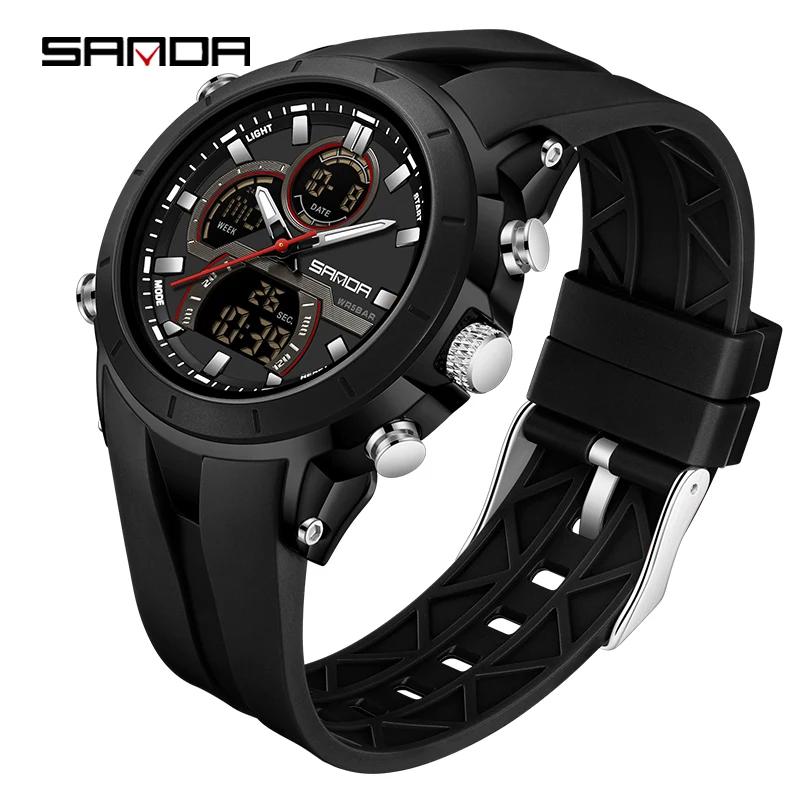 SANDA G Style Men Sport Watch Luxury Waterproof Chronograph Quartz Wristwatches LED Analog Digital Date Week Multifunction Clock