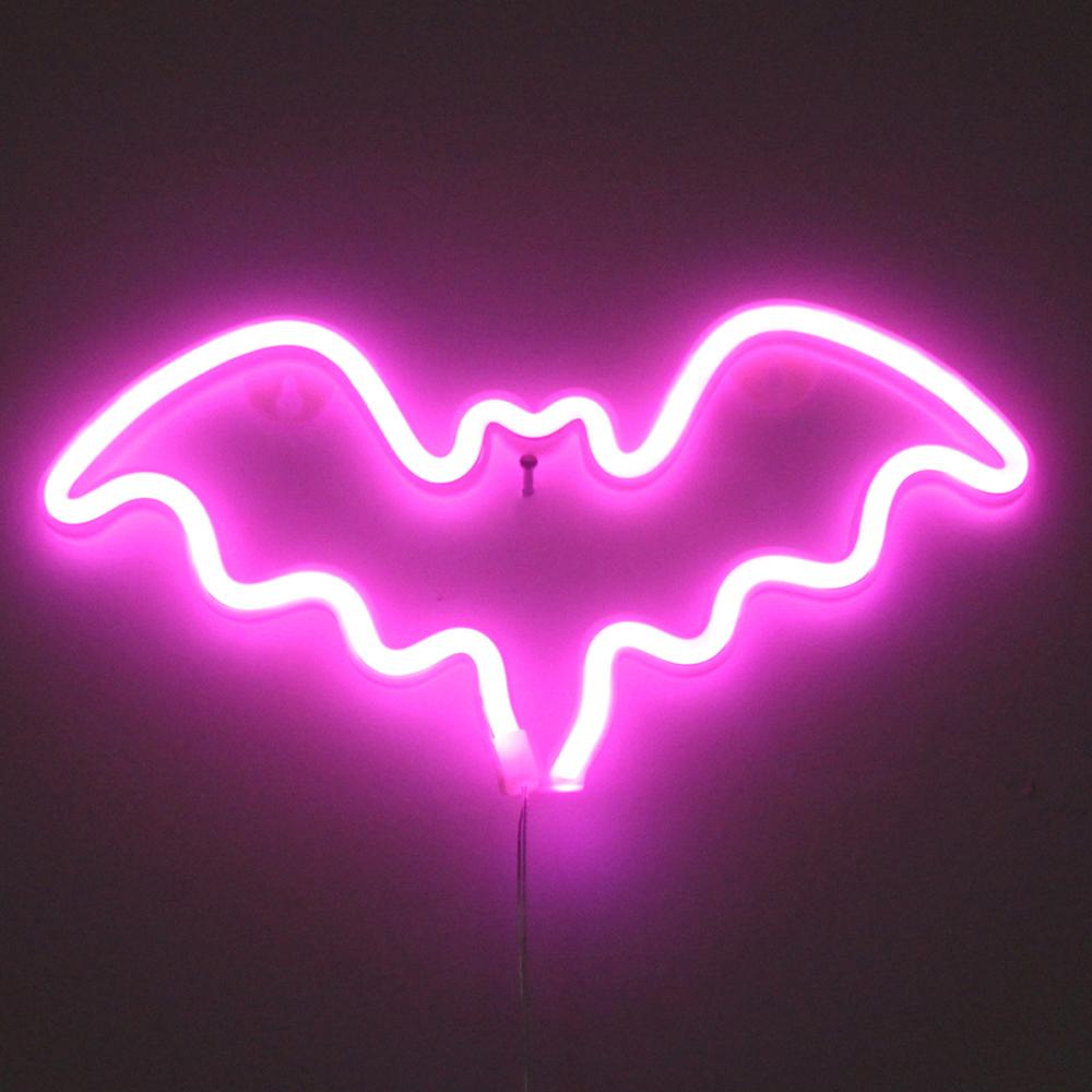 Bat Neon Sign LED Night Lights USB Battery Powered Halloween Wall Decoration Indoor Neon Wall Hanging Lamp For Home Bar Party