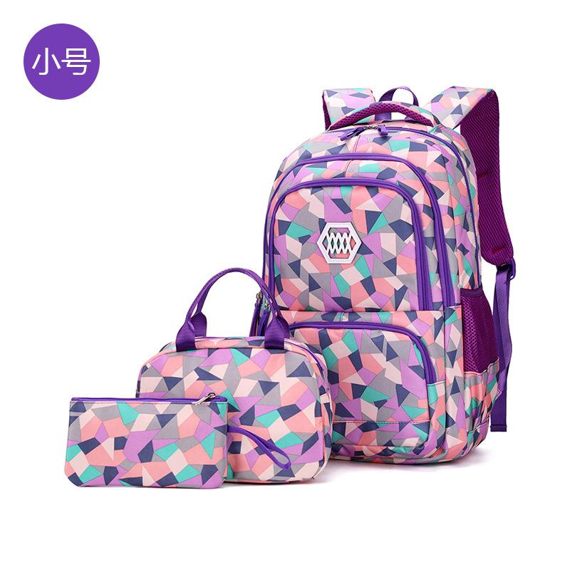 Three Piece Set of Children's Backpack, Nylon Camouflage for Elementary School and Girls, Lightweight Backpack for Middle and High School Students