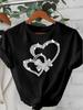 European Size Hot, Summer Women's Short Sleeve T-Shirt with Heart Pattern Print, Comfortable Breathable Fabric, Casual Sporty Style