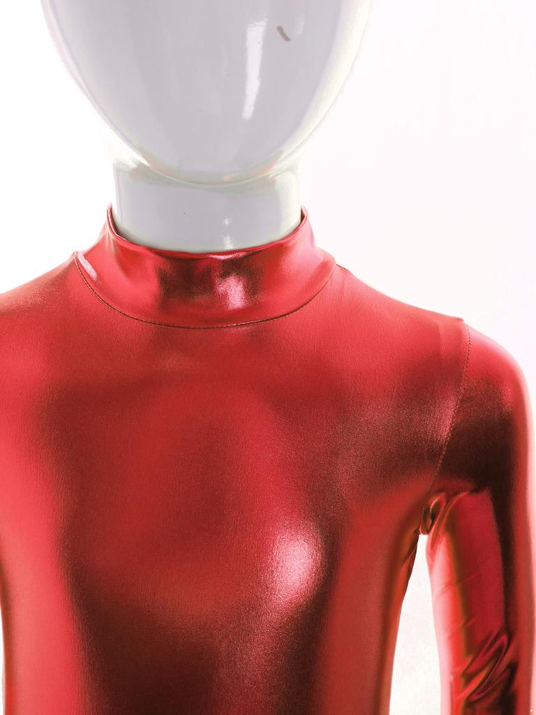 Barn Unisex Performance Jumpsuit Metallic Glansig, Långärmad Halsringad Helkroppsdräkt För Halloween & Dansrollspel