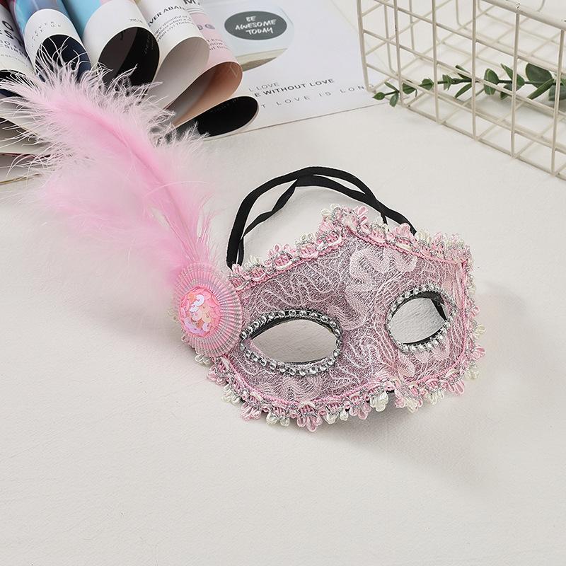 Sexy Half Face Lace Masquerade Mask 8 Colors Optional Feather Decoration Mini Hat Halloween Party Makeup Costume Prop For Women