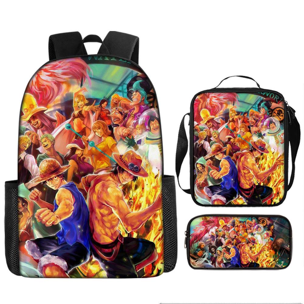 One Piece Cartoon Anime Rucksack Leichte Ergonomische Schultasche für Grundschüler Umhängetasche Federmäppchen Set