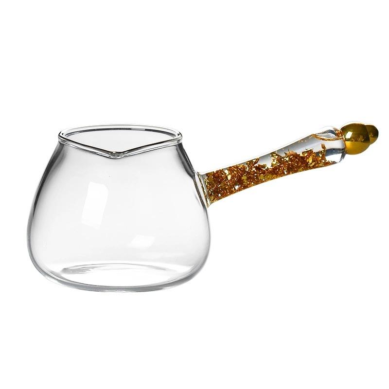 

300ml Transparent Heat Resistant Glass Gilded Side Handle Tea Dispenser Fair Cup Chahai Kungfu Tea Set Justice Cup