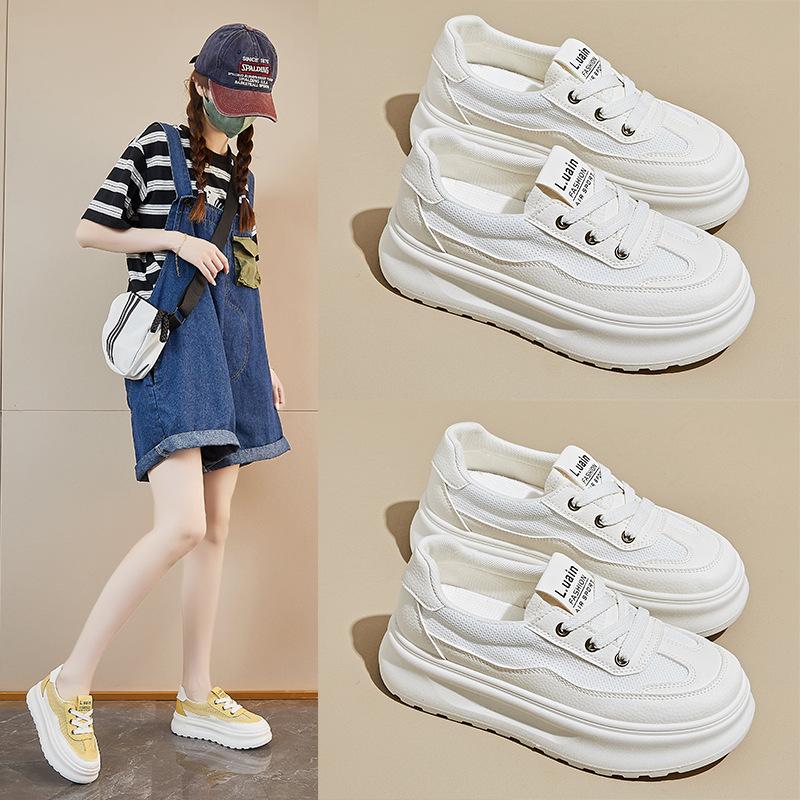 New Summer White Shoes for Female Students Breathable Thick Sole Height-enhancing Casual Street Clapper Shoes
