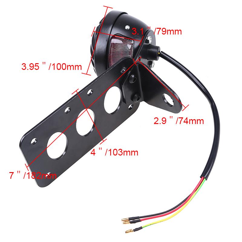 Universal Motorcycle LED Tail Brake Light Side Mount License Plate Bracket Vintage Round Grille Rear Stop Lamp for Harley Sportster Bobber