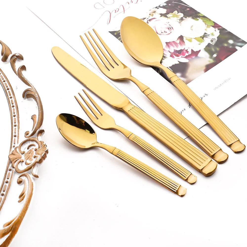 Mirror 6/24Pcs Tableware Set Stainless Steel Cutlery Knife Cake Fork Coffee Spoon Dinnerware Vintage Home Kitchen Flatware Set