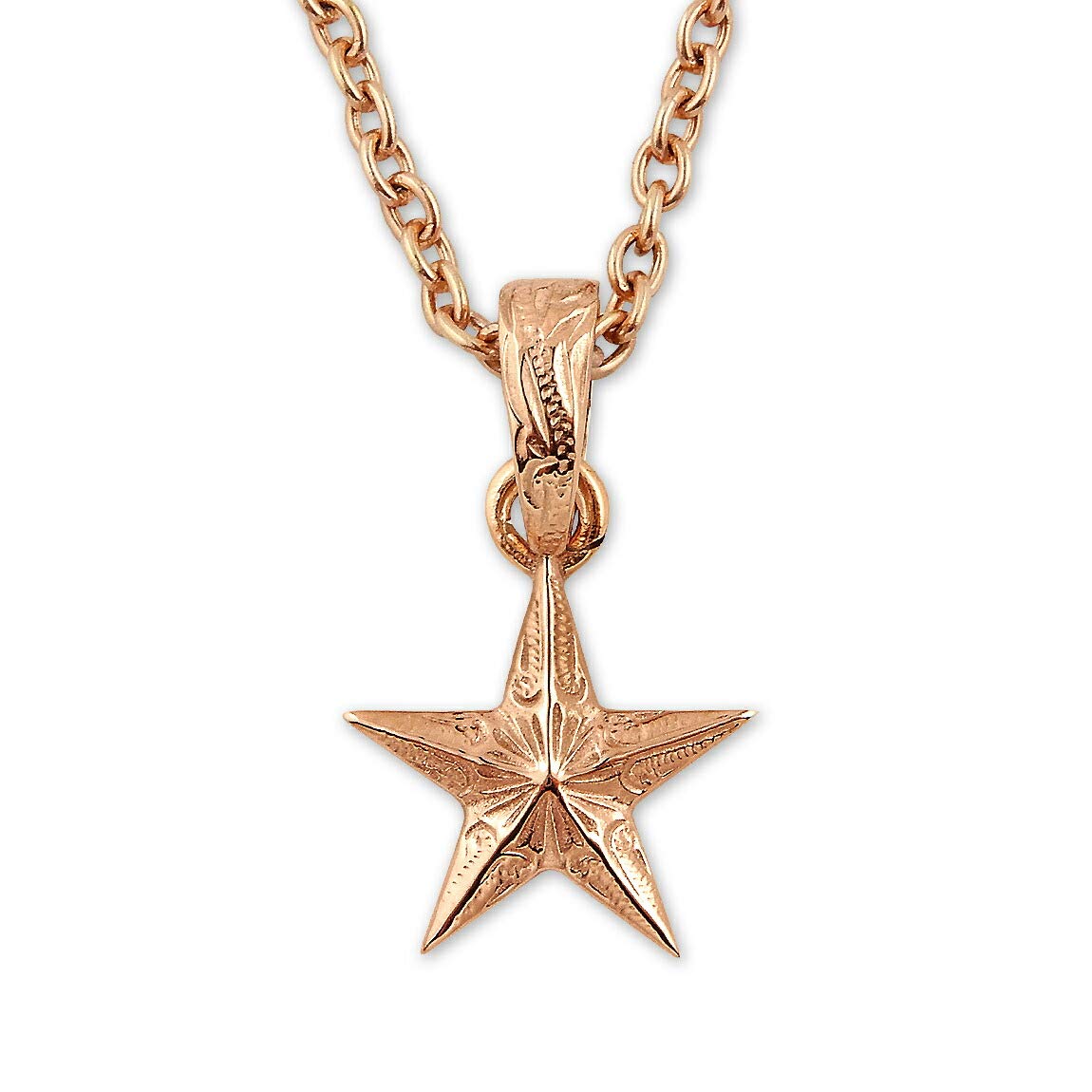 

(Aloha Lokahi) Aloha Lokahi Hawaiian Jewelry Necklace, Surgical Stainless Steel, Star Scroll Design, Rose Gold, Curb Chain (2mm stainless steel