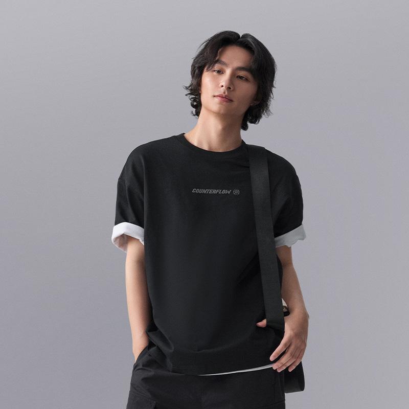 Li Ning CF Letter Print Sweat Absorbing Cool Dry Antibacterial Short Sleeve T-Shirt Men Tops Black ATSU601-5