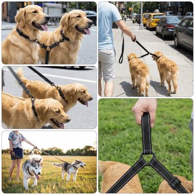 Elastic Stretch Dual Dog Leash Double Head Reflective Dog Leash  Night Safety Walk
