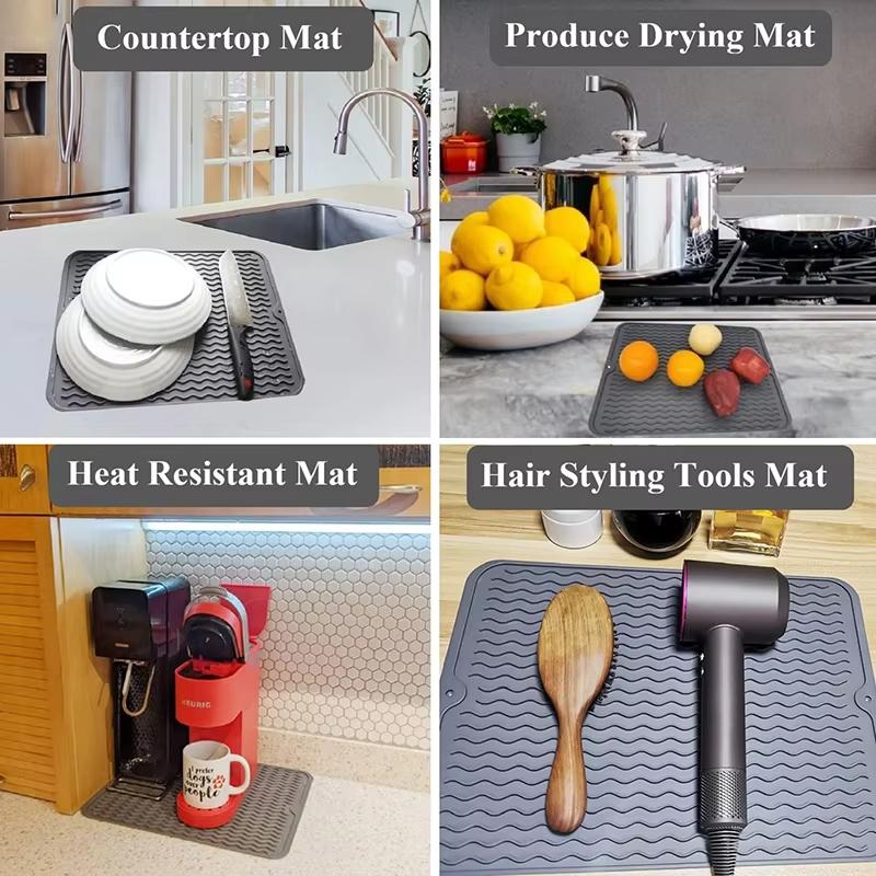 Silicone Dish Drying Mats Thickness Heat Resistant Trivet Drip Tray Cup Coasters Non-slip Pot Holder Table Kitchen Accessories