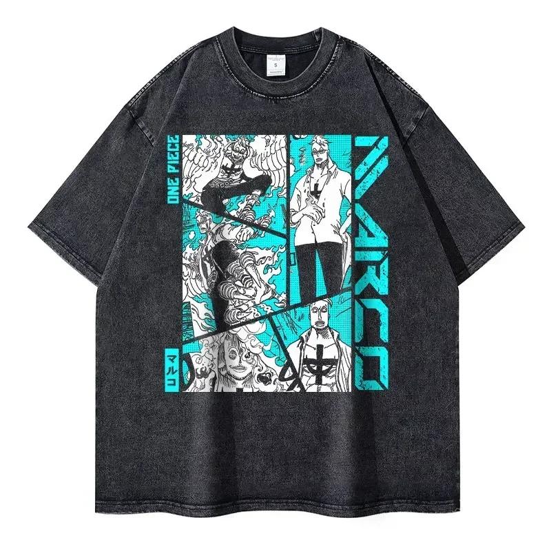 Roronoa Zoro T-Shirts Vintage Washed Anime One P-Piece T-Shirt Streetwear Oversized L-Luffy Manga Tops Tees 100% Baumwolle