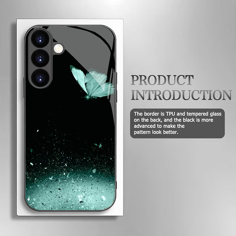 Beautiful Butterfly Tempered Glass Phone Case Suitable for Samsung Galaxy S26 S25 S24 S22 S21 S20 FE/Ultra/Plus Anti Drop