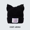 Autumn and winter hats, cat ears knitted hats, men and women of the same style, cute piggy knitted wool hats, warm contrasting colors