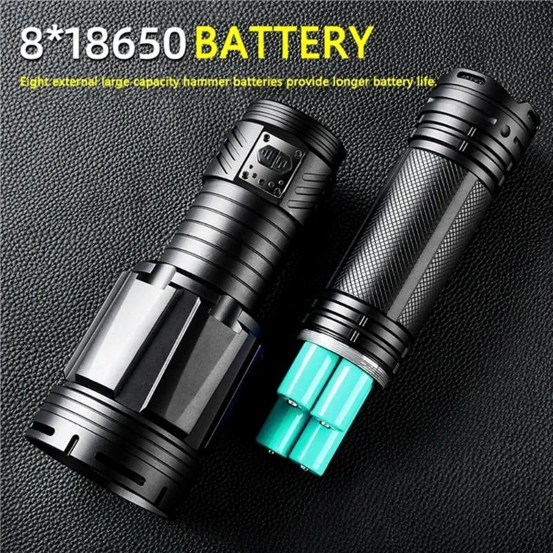 Ultra Bright Flashlight XHP360 LED Zoomable Spotlight Long Range Emergency Torch USB-C Rechargeable Detachable 18650 Battery