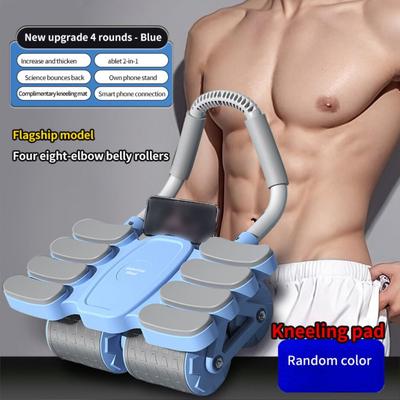 Four-Wheel Abdominal Workout Roller Automatic Rebound 6/8 Elbow Support Abdominal Exercise Machine Anti-Slip with Kneeling Pad