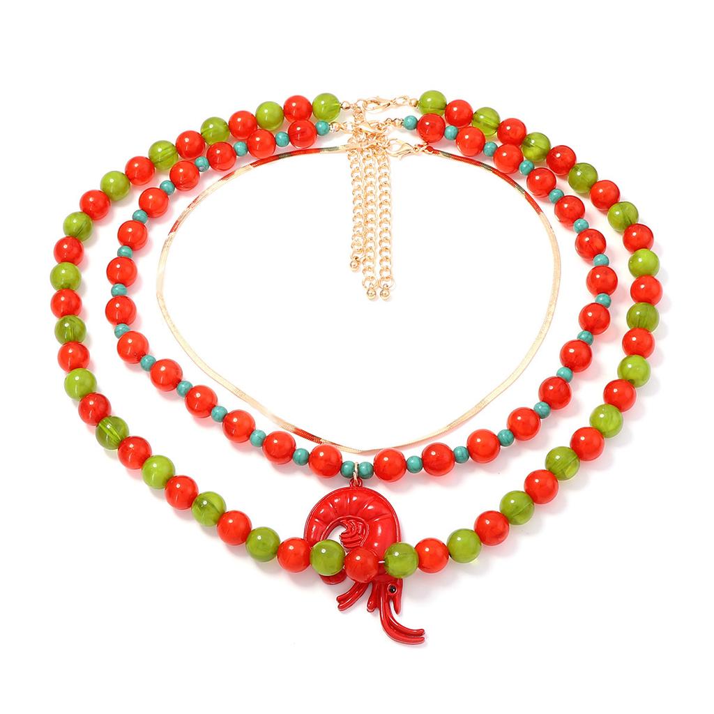 Fashion summer beach vacation lobster pendant double-layer splicing round beaded necklace trendy personalized women's models