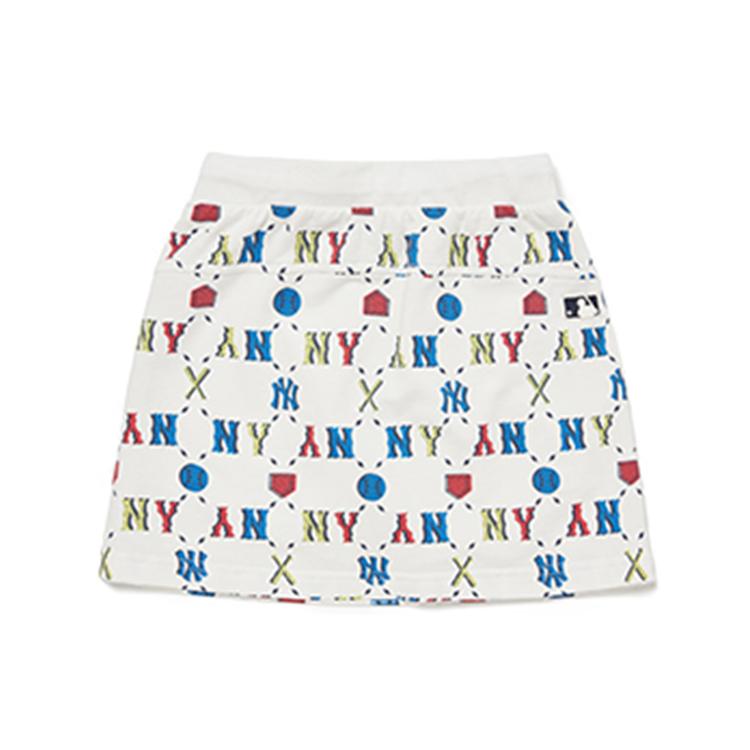 New MLB Old Flower All Over Print Moderate Skirt Kids' Ecru 7FSKM0323-50WHS