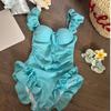 "Blueberry Grapes" Sweet One-piece Swimsuit Women's Steel Supports Gather Together To Show Slimming White Seaside Vacation