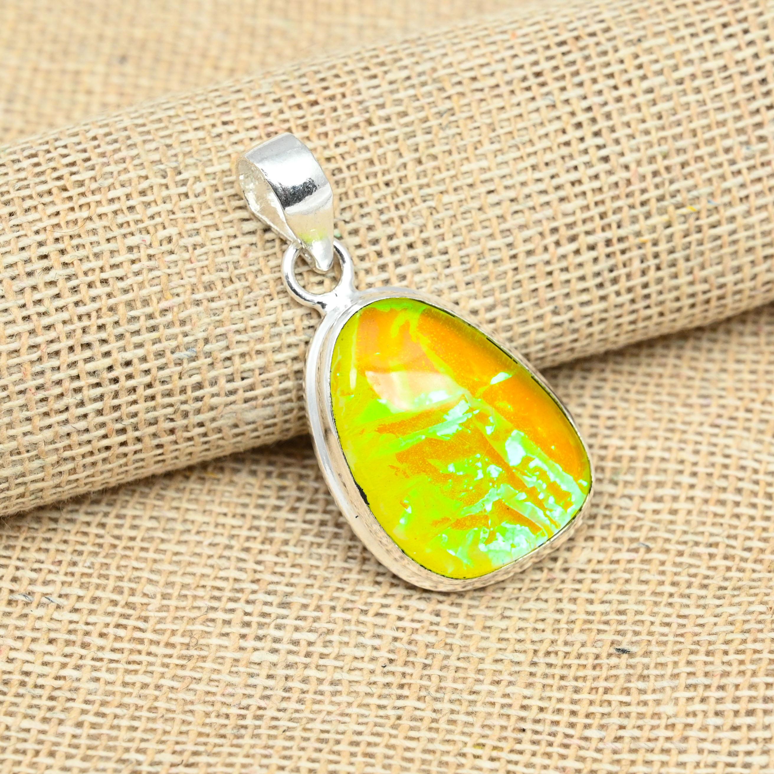 

Желтый австралийский тройной опал из твердого серебра 925 пробы, фантастические ювелирные изделия ручной работы, женский кулон 1.57 Inches жёлтый