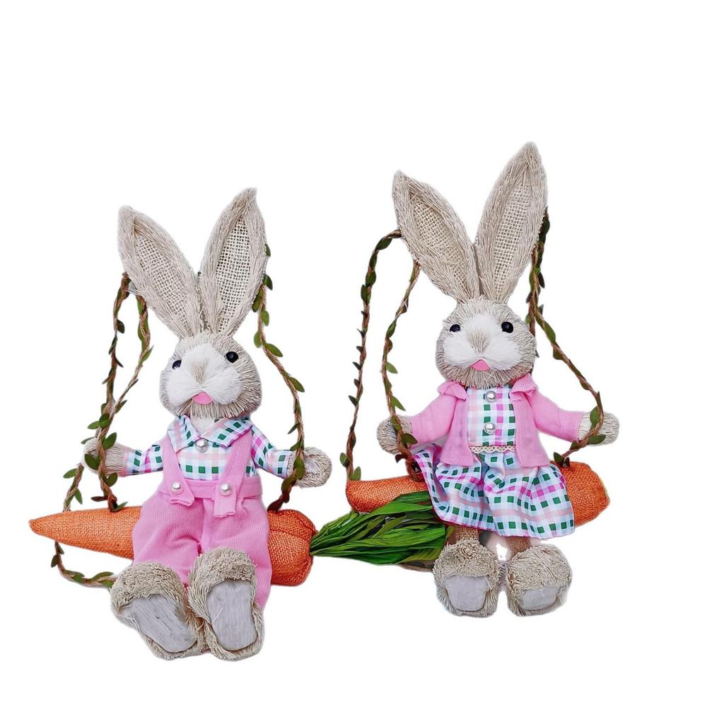 Handgefertigter Strohflecht-Kaninchenschmuck - Niedlicher Mori-Stil für Weihnachten & Ostern