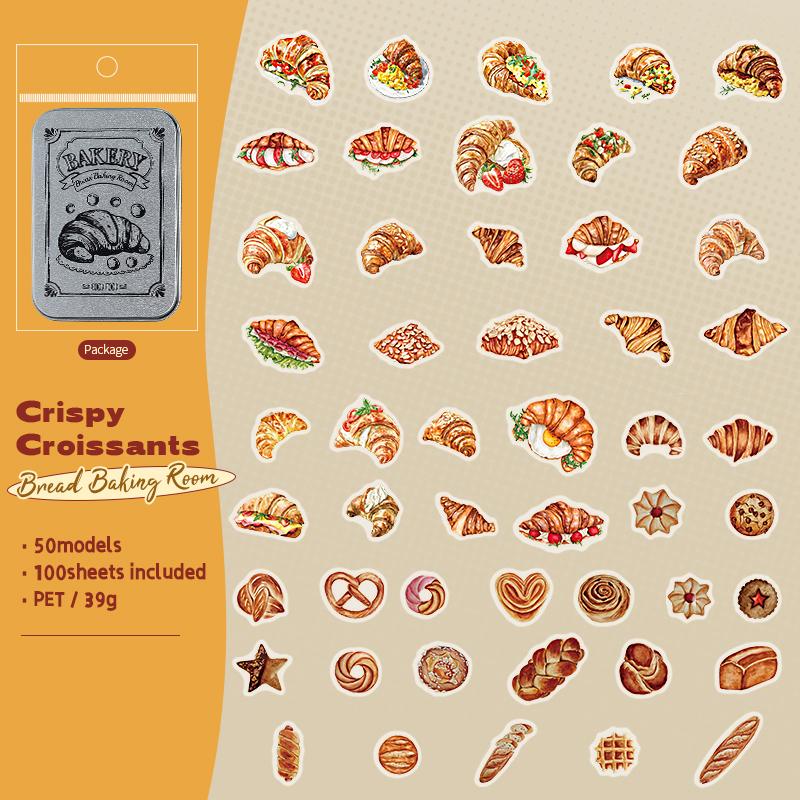 100 Sheets/box Bread Coffee Dessert Pattern Sticker For Hand Account Collage Material DIY Diary Notes Message Decoration