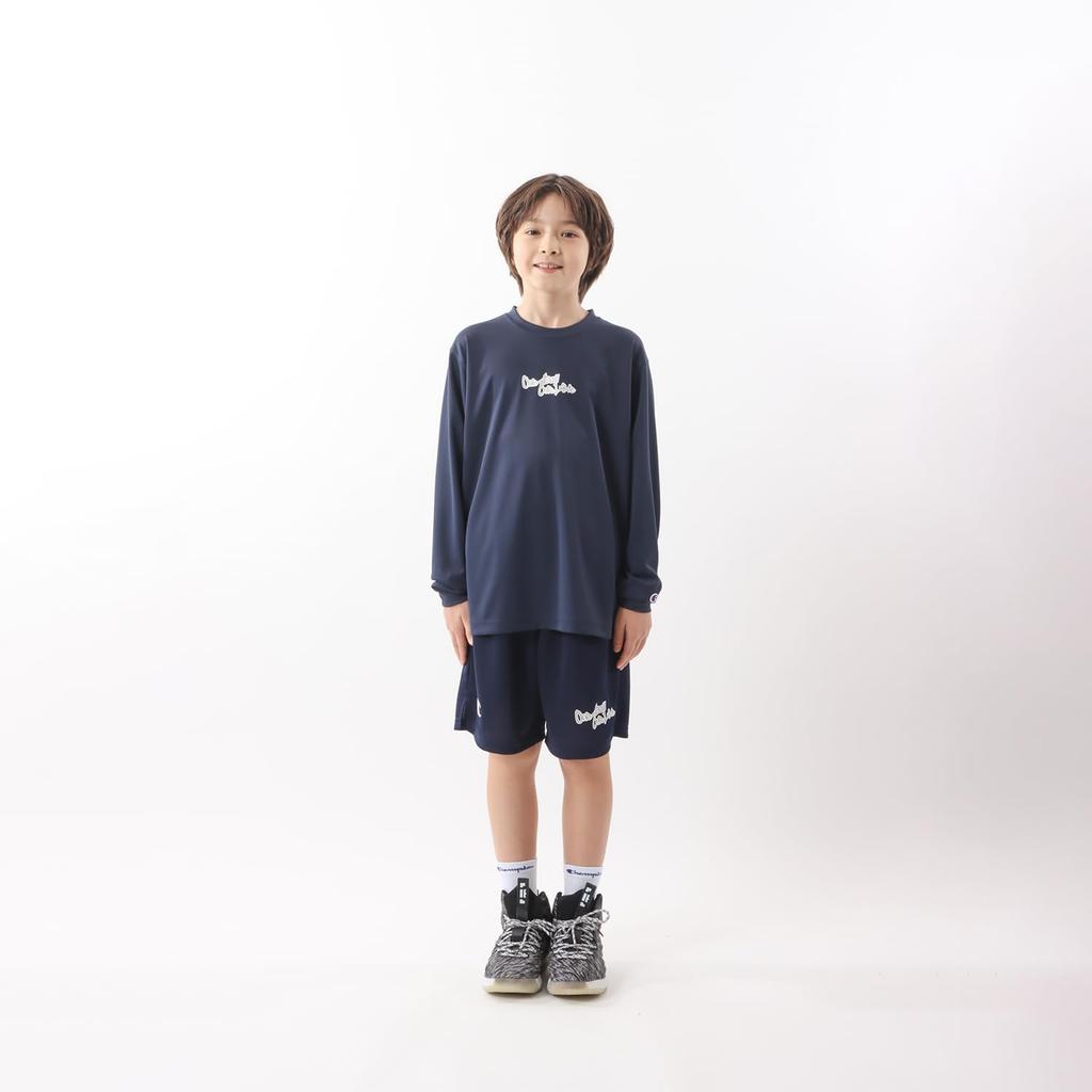 Champion Long Sleeve Crew Odor Quick Script Mini Long Sleeve Basketball Kids' T-Shirt, Neck, Antibacterial, Resistant, Drying, Logo, T-Shirt, Navy,