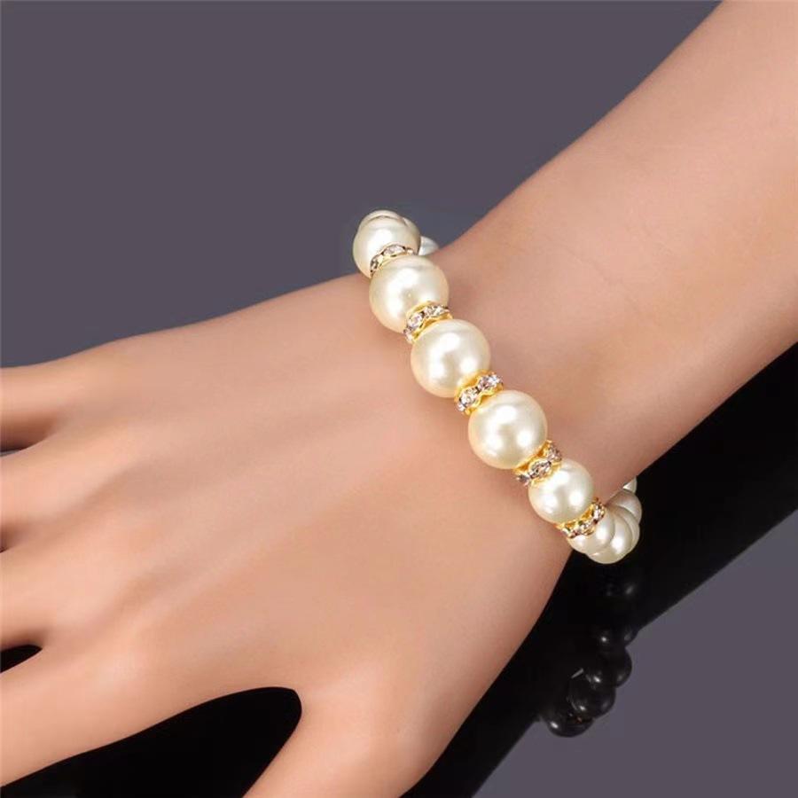 Imitation Pearl Jewelry Set Including Necklace, Bracelet & Earrings, Bridal 3-Piece Ornaments for Women