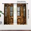 2pcs Elegant Wooden Door Print Curtains with Rod Pocket Design for Living Room Bedroom Kitchen & Cafe Window Decor Softens Views