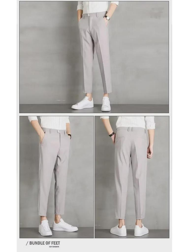 Men's High-End Black Straight-Leg Business Suit Trousers