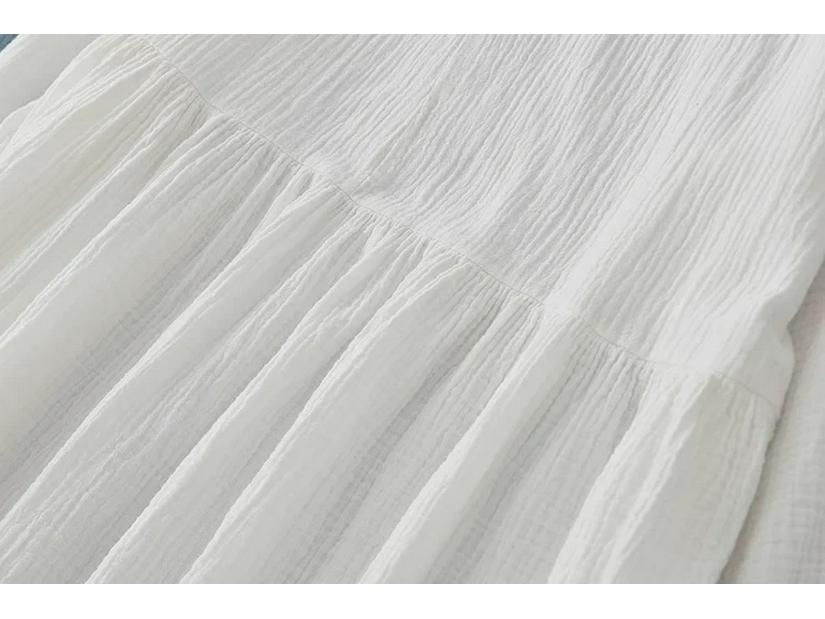 V-Neck Linen Double-Layer Swing Dress - Spring/Summer Retro Style