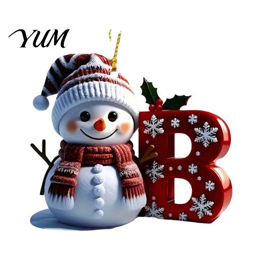 Festive Home Decor Supplies 26 Letter Christmas Ornaments, 2D Flat Snowman Hanging Decoration, Acrylic A-Z Clear Pattern Tree Alphabet Letters Pendant