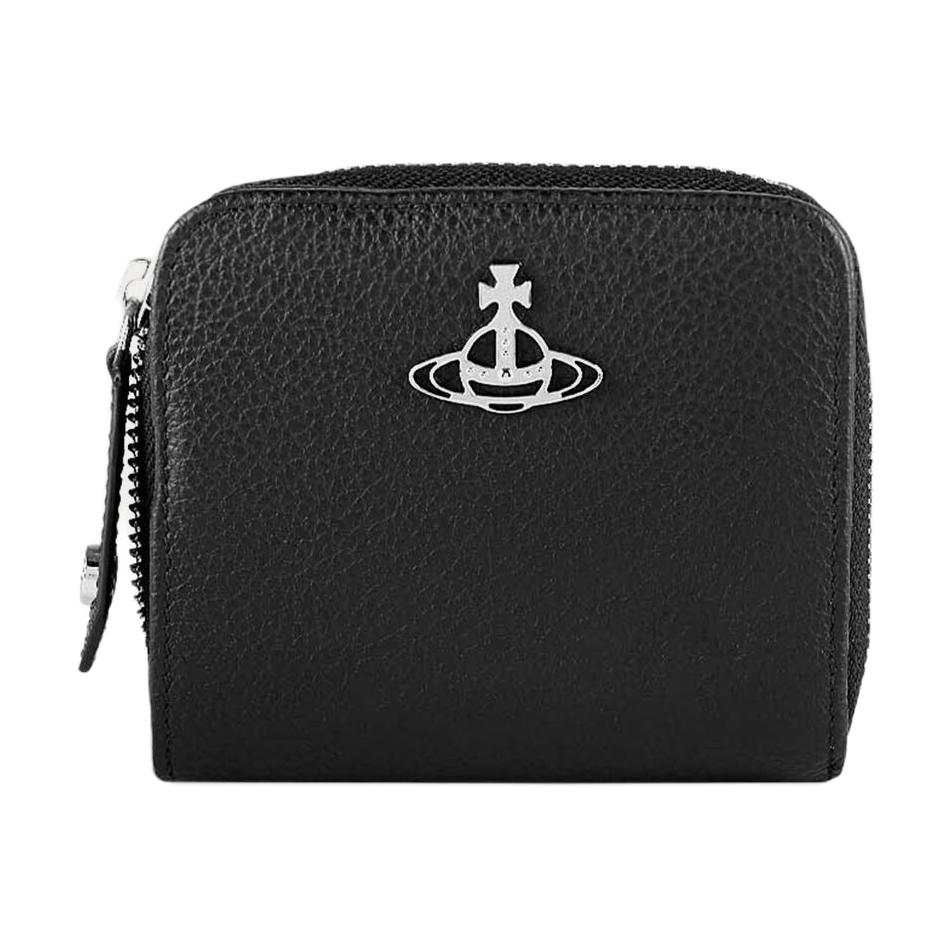 VIVIENNE WESTWOOD Silver Saturn Logo Recycled Polyurethane Wallet Medium Women Wallets Black 51080020US000DBLACK Basic Set (Bag)