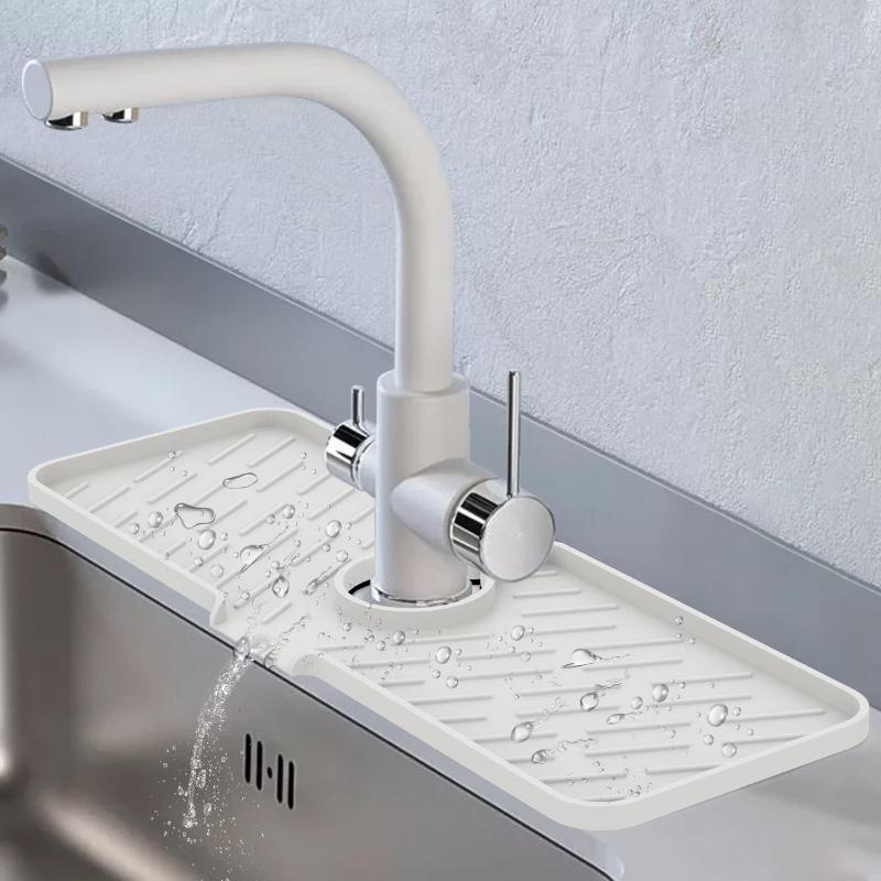 Silicone Faucet Splash Guard – Long Water Catcher Mat for Kitchen Sink&Counter – Drip Tray, Absorbent Pad – Countertop Protector