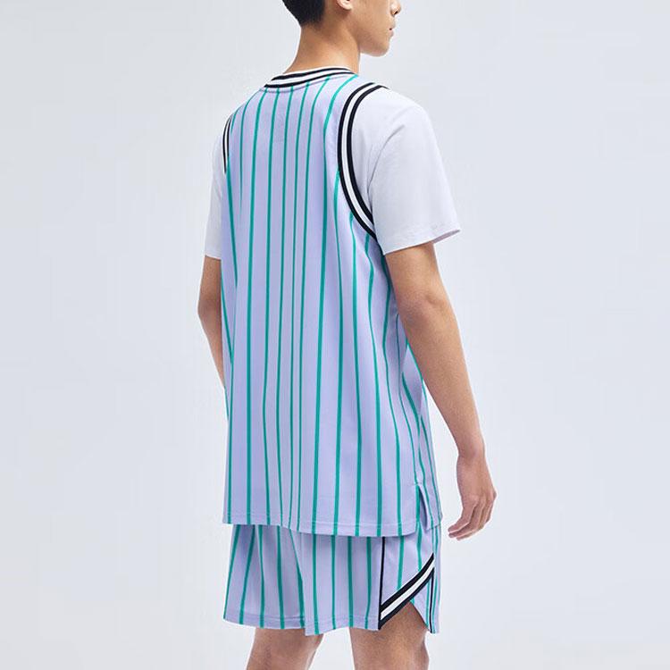 Anta Lighthearted Series Logo Letter Pattern Striped Tank Top And Shorts Basketball Suit Men Sportswear Light-Jade-Purple 152321205-4