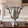 Vase Métal Fleur Vintage Ton Argent Style Européen Jardinière Fer Gris Vieilli