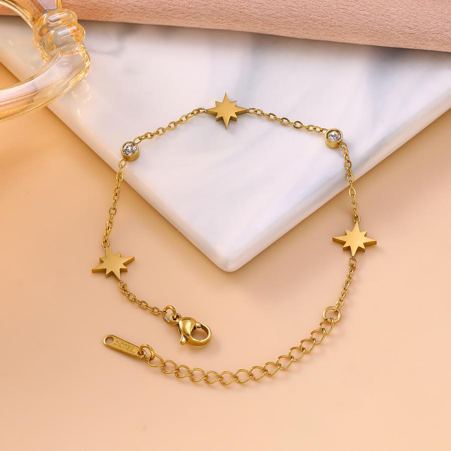 European Style Light Luxury Eight-Pointed Star Titanium Steel Bracelet with Diamond-Inlaid Zirconia for Women