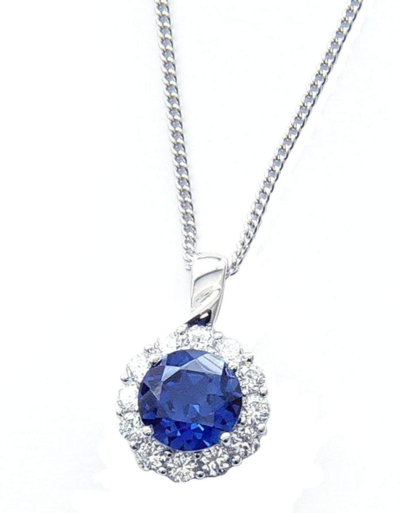 [Your and My Jewelry Box] Silver Synthetic Sapphire Pendant Necklace, Large 2.0 Carat [September Birthstone] 14205 [Jewelry] [Gift Wrapping Available]