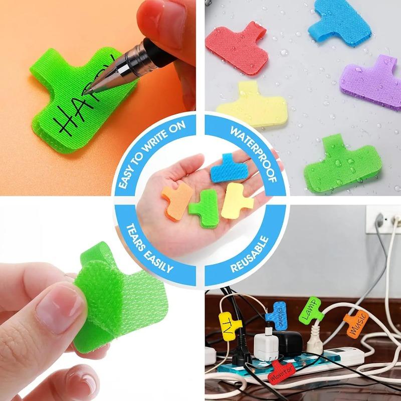 Reusable Cable Labels - Self-Adhesive Write-On Cord Tags for Home & Office Cable Management